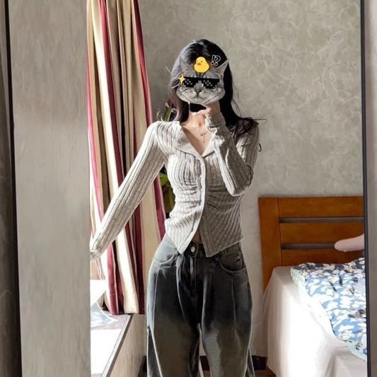美式甜辣妹針織開衫長袖女春秋季新款設計感小眾短款顯瘦氣質上衣