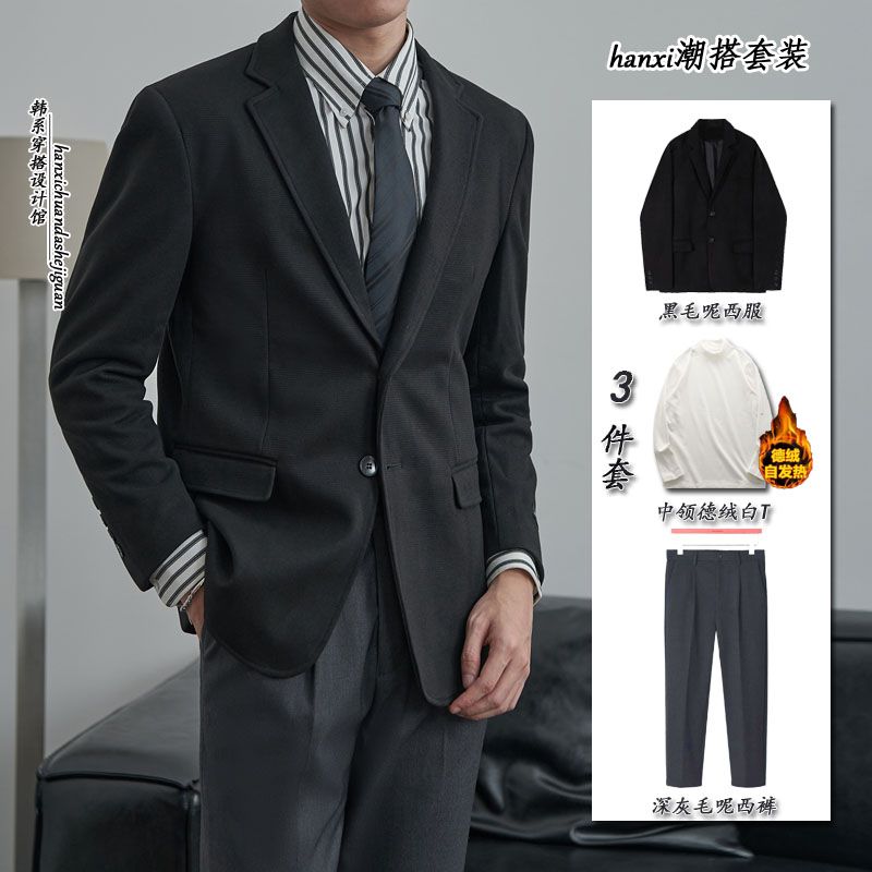 Autumn and winter thick men's coat Korean style trendy fashion casual business men's small suit top woolen suit suit