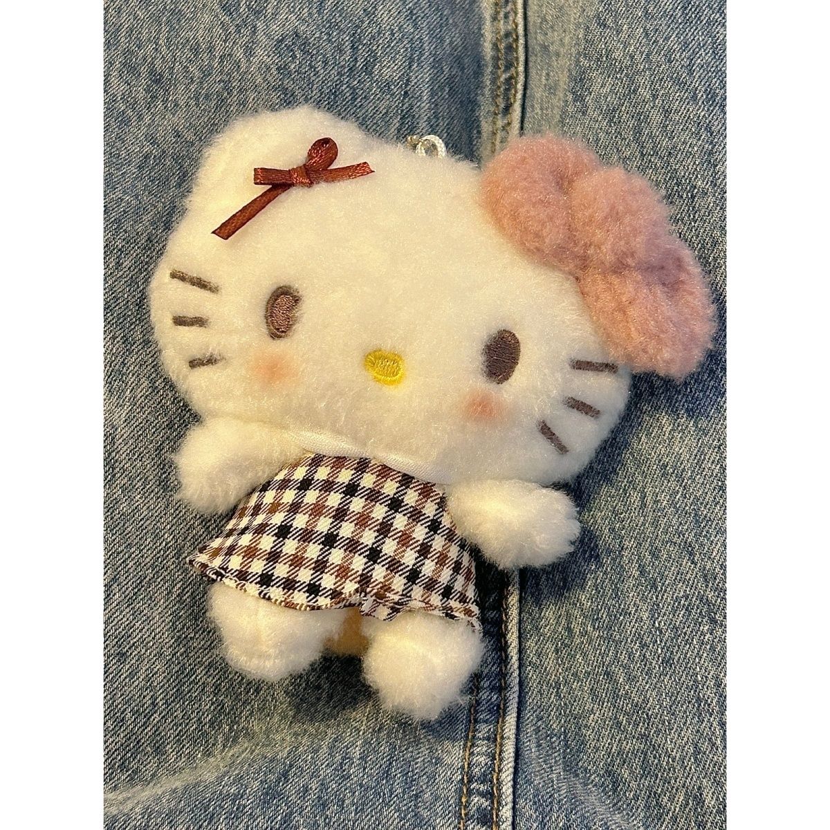 格子裙哈嘍kt包包掛件hellokitty書包背包小飾品系列禮物公仔黑皮