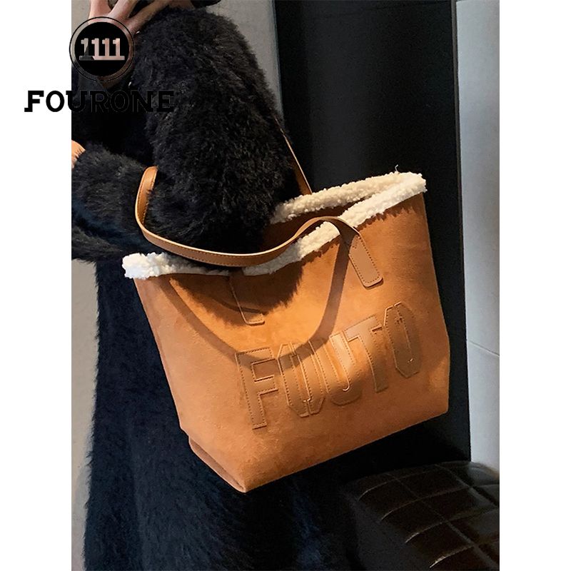 Large-capacity plush bag single shoulder new high-end casual versatile letter commuter handbag tote