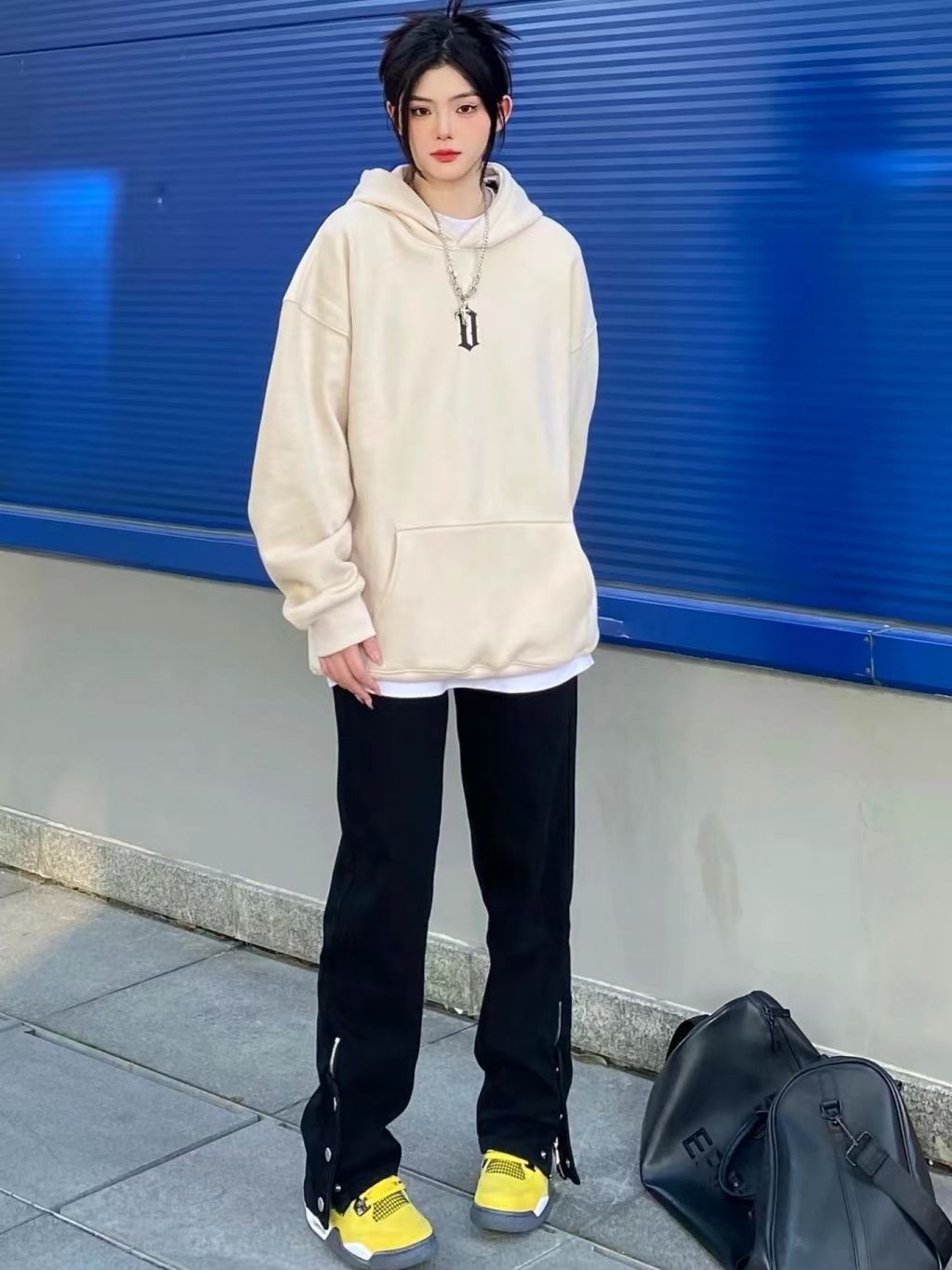 歐美vibe風黑色高街褲子女工裝機能排扣設計感小眾百搭潮牌牛仔褲