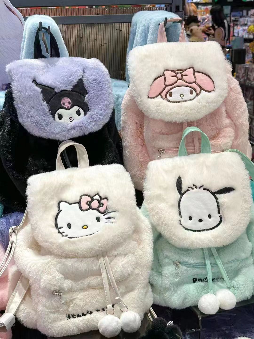 Sanrio Plush Flip Backpack Women's Casual 2023 New Large Capacity Cute School Bag Backpack