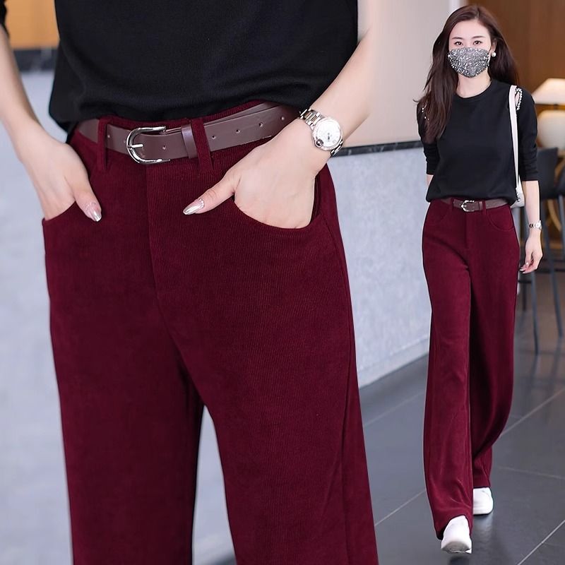 雪尼爾直筒加絨褲子女2023秋冬季新款加厚加絨保暖休閒窄版闊腿褲