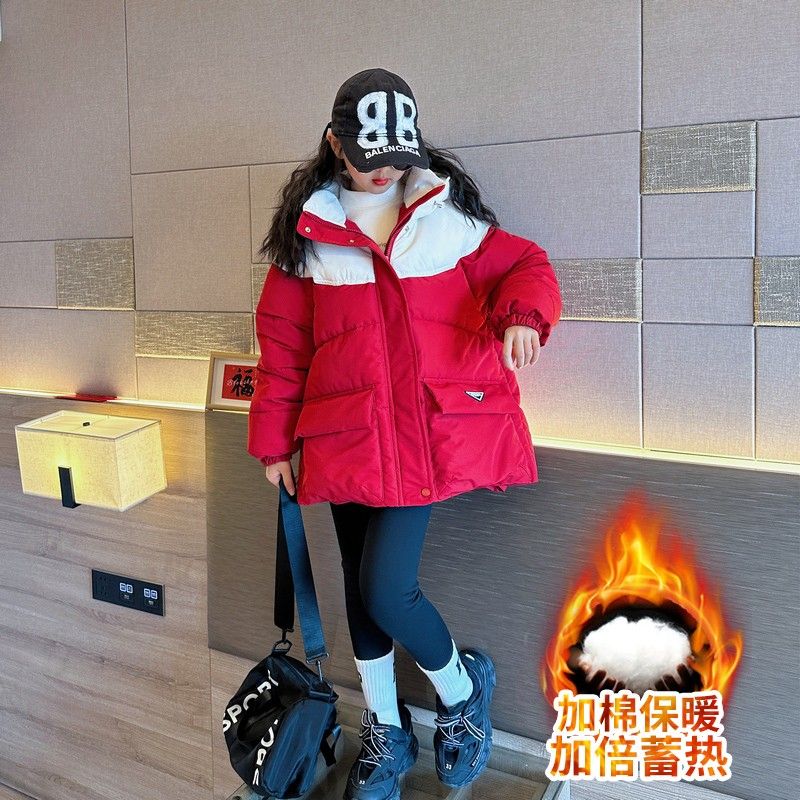 女童棉服2023新款兒童冬季加厚棉衣外套中大童冬裝拼色年服棉襖潮