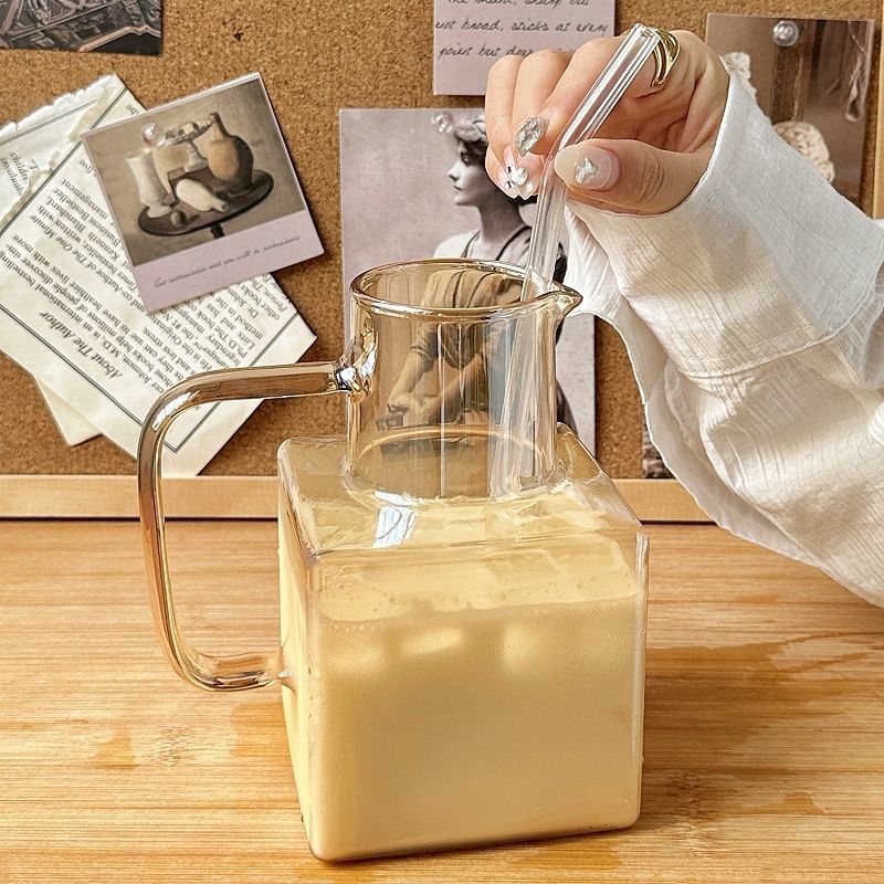 高颜值ins风方形玻璃杯大容量水果茶杯冷饮果汁饮品杯牛奶咖啡杯