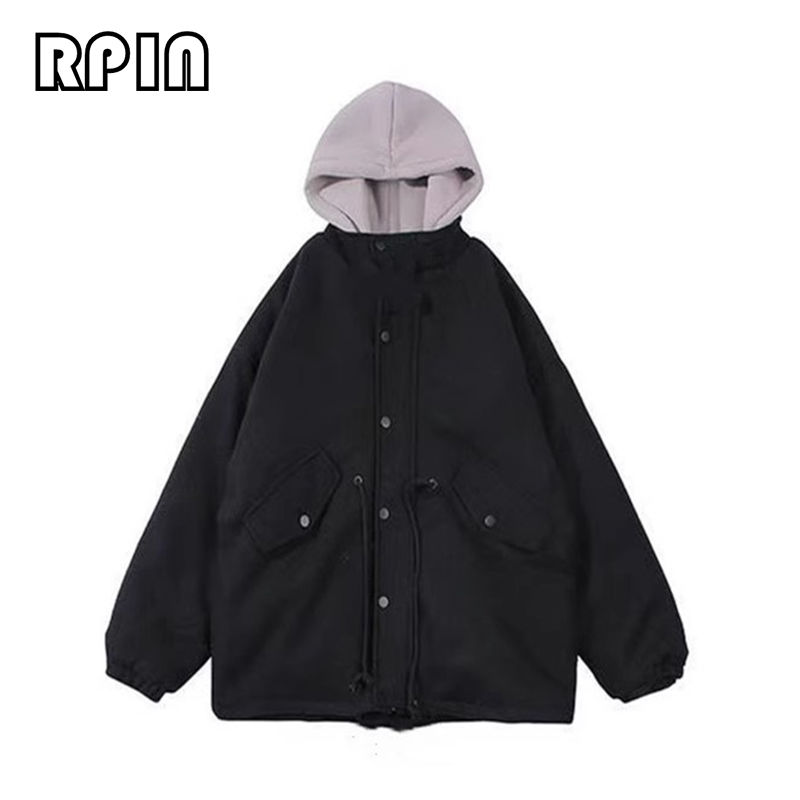 RPIN大码秋冬季外套2023棉袄新款韩版假两件棉衣冬季宽松棉服加厚