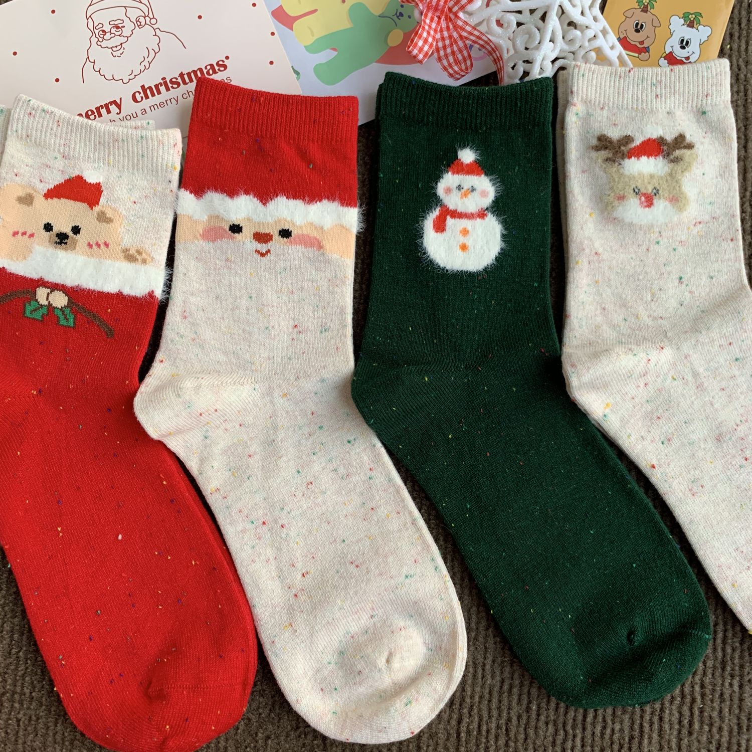 *Wrapped in the romance of Christmas in advance* Winter cute male and female Santa Claus, elk, snowman and colorful dot socks