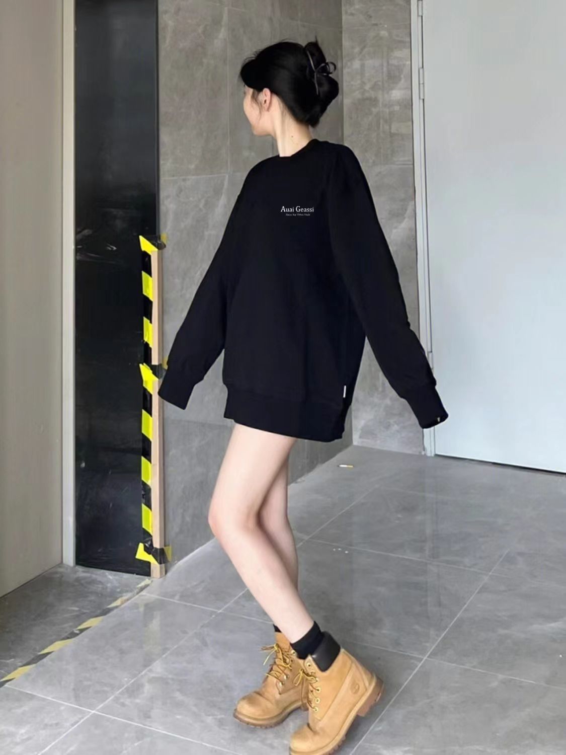 超火秋冬季新款美式高街bf黑色圓領衛衣女寬鬆oversize外套上衣服