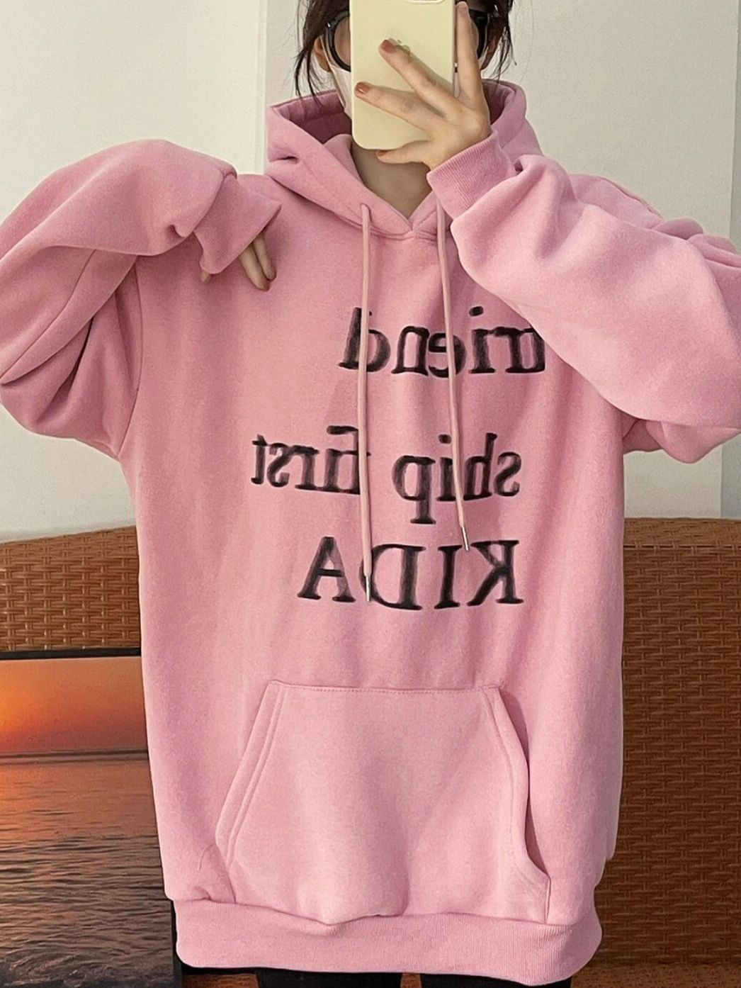 美式復古hiphop連帽衛衣女2023新款秋冬加絨加厚寬鬆顯瘦套頭外套
