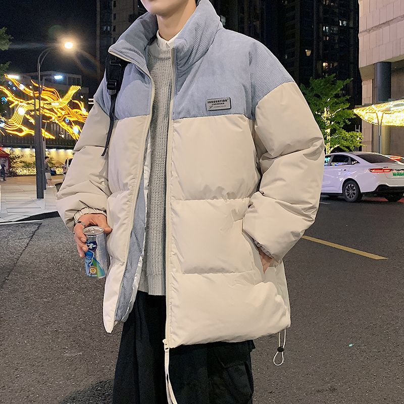 棉衣男士冬季拼色2023新款潮流晉江青少年加厚羽絨棉服潮棉襖外套