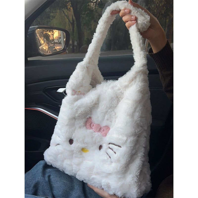 秋冬可愛hellokitty包包女大容量手提毛毛包學生單肩包毛絨托特包
