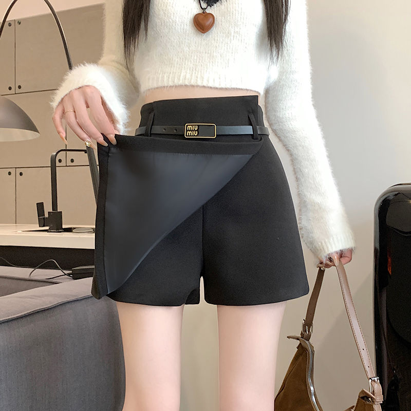 Woolen thickened skirt for women 2023 autumn and winter new style small irregular culottes high waist slimming A-line skirt