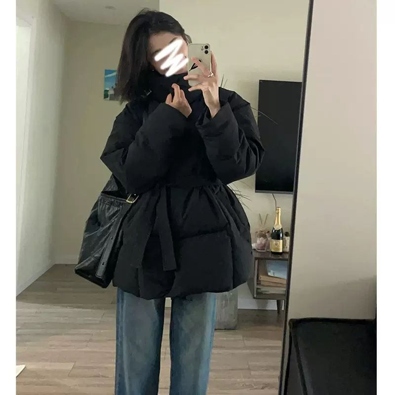 高級感氣質黑色棉衣外套女2023冬季新款小個子收腰顯瘦棉服棉襖
