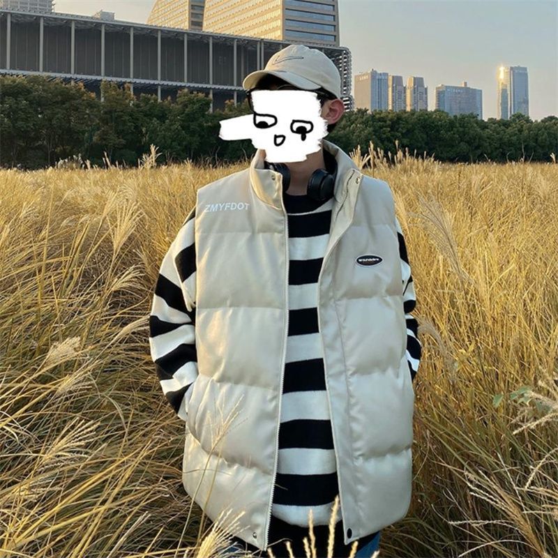 Hong Kong style PU lint cotton vest for men in winter plus size plus size trendy fat people loose sleeveless waistcoat warm jacket