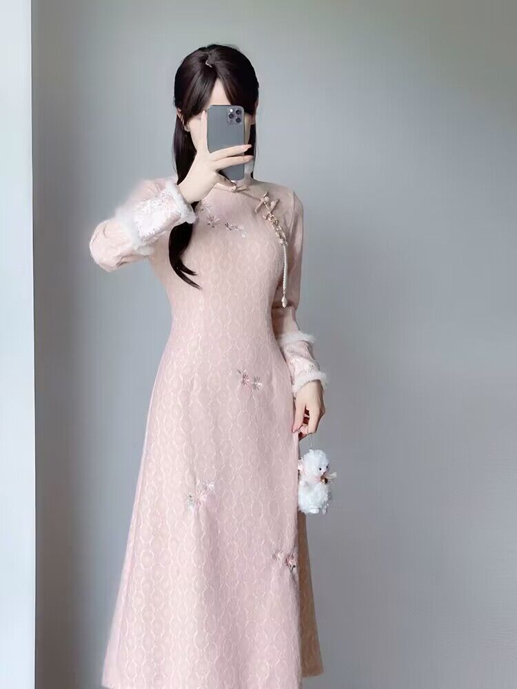 冬季旗袍連衣裙2023年新款新中式國風改良版年輕淑女日常加厚保暖