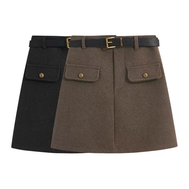 Maillard Woolen Skirt Women's  Winter New Thick Woolen A-Line High Waist Skirt Slimming Hip Skirt