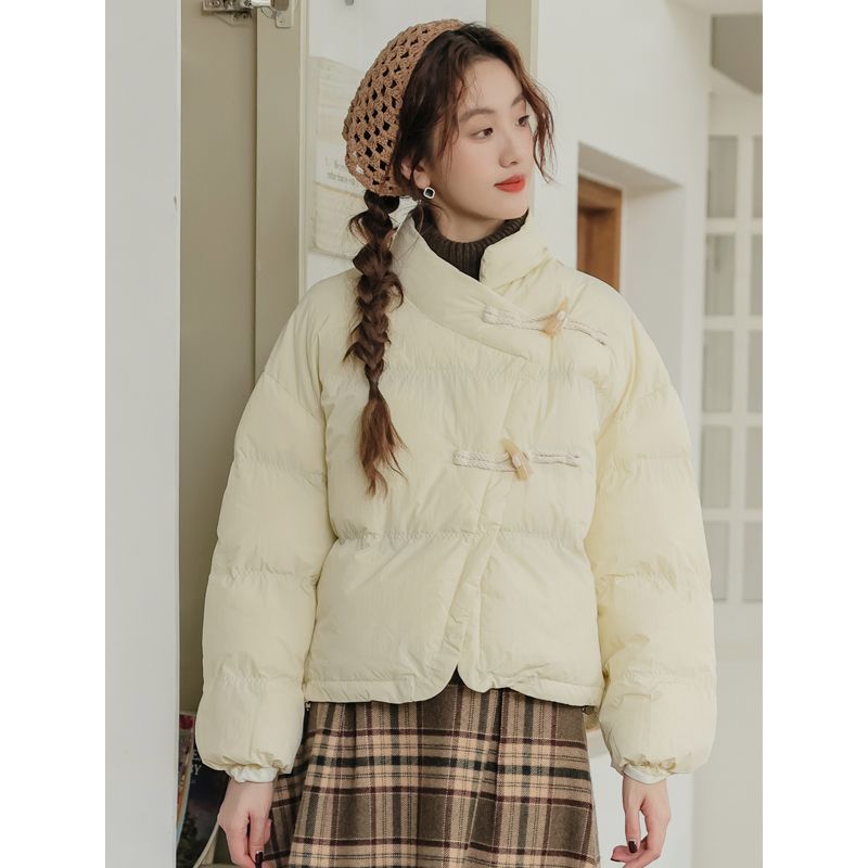 文艺复古羽绒服冬季新款牛角小个子简约韩版纯色新年战袍短款外套