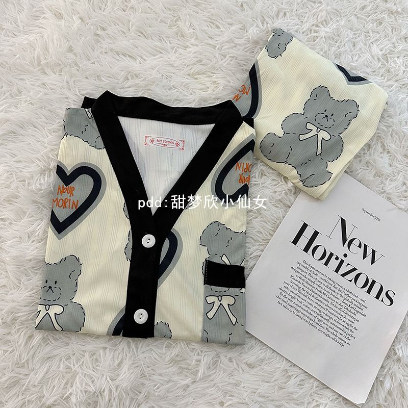 可愛小熊睡衣女春秋冬季新款ins風簡約長袖學生可外穿家居服套裝