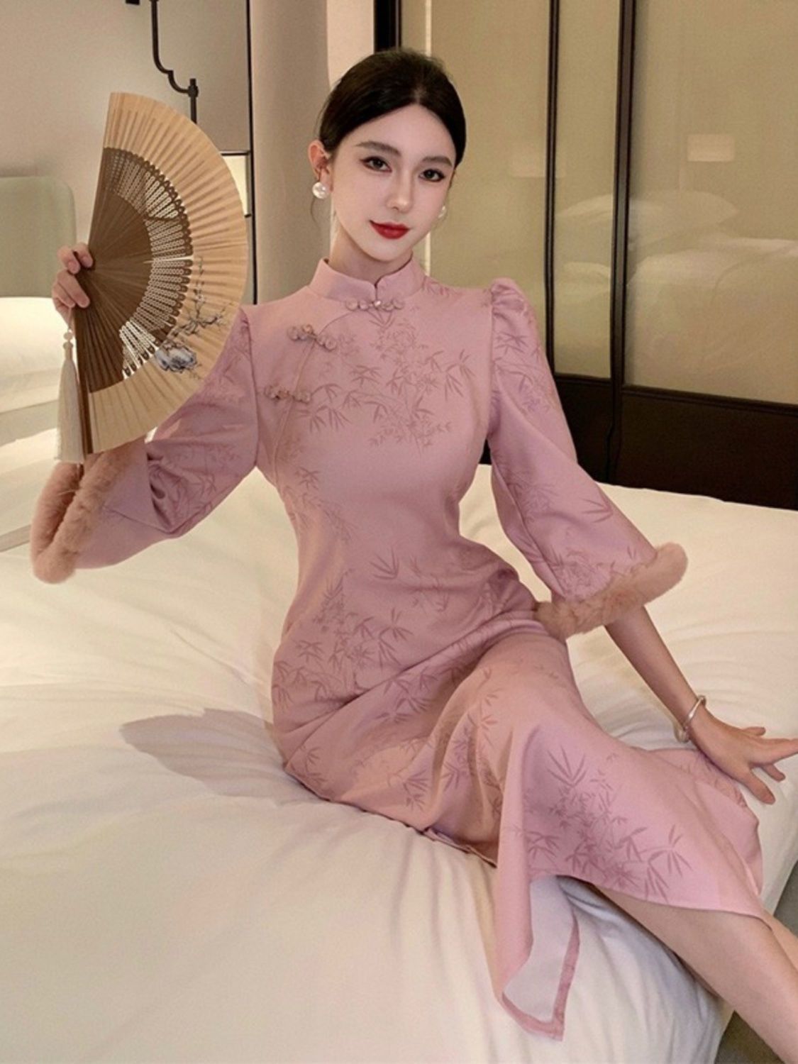 國風復古改良新年旗袍年輕款高端氣質優雅修身冬季加絨加厚連衣裙