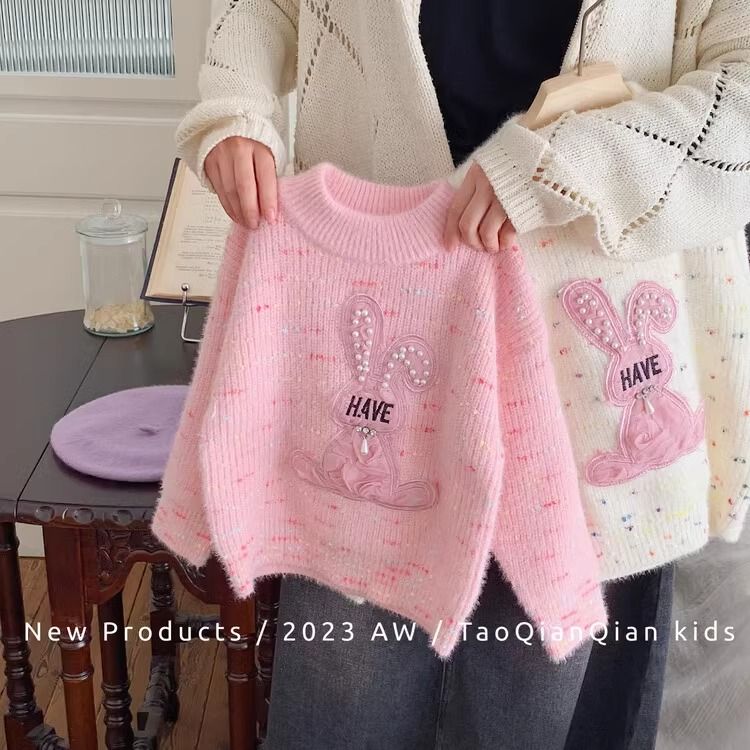 加厚水貂絨女童毛衣中大童1-9歲秋冬新款圓領洋氣女孩保暖打底衫