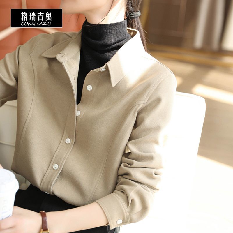 CONGRAZIO/格瑞吉奧設計感疊穿襯衫女秋冬內搭復古OL港風長袖上衣