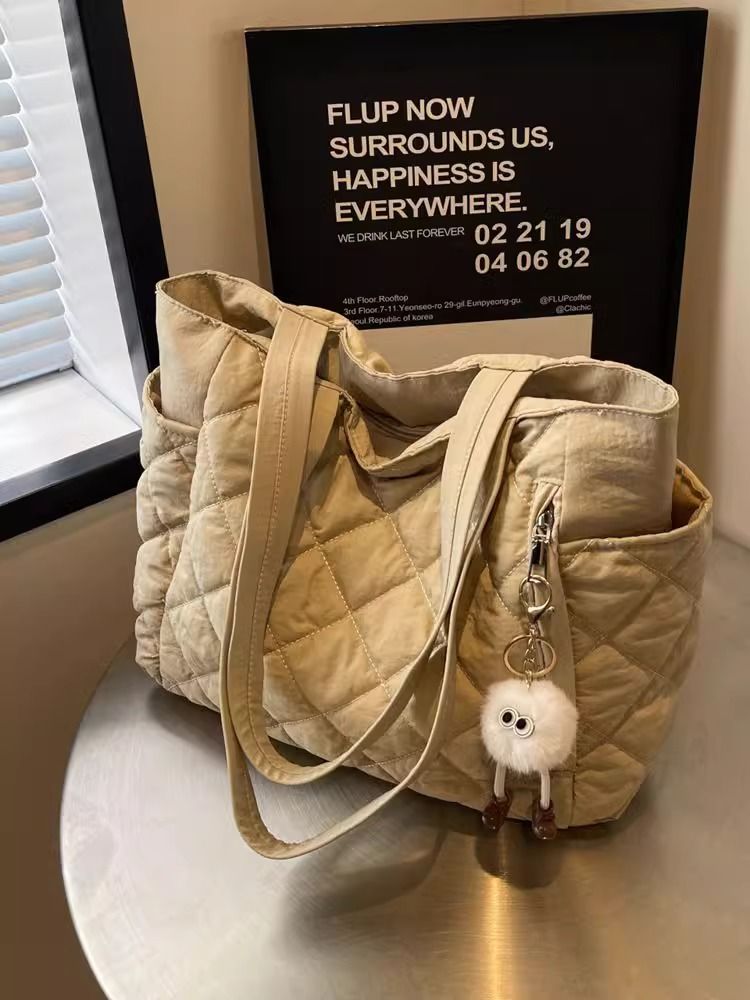 ins style cotton clothing bag Korean style portable tote bag women's large capacity 2023 winter new shoulder bag rhombus large bag
