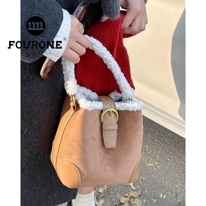 Korean niche portable bucket bag for women new trendy retro fashion shoulder bag plush crossbody bag