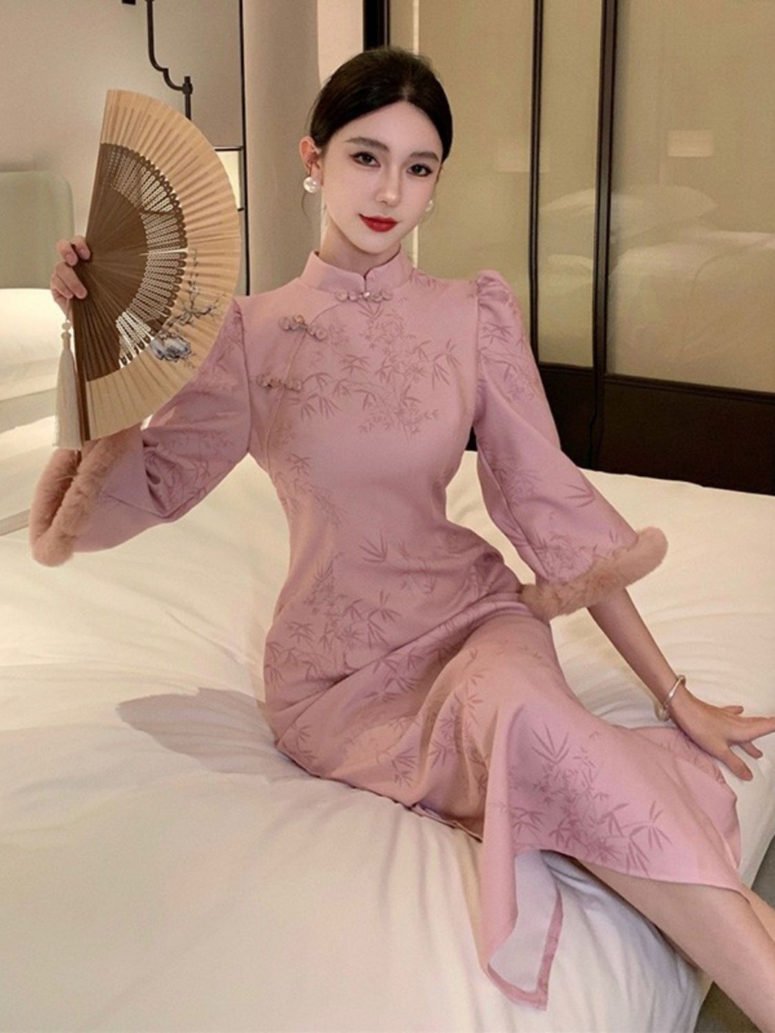 國風復古改良新年旗袍年輕款高端氣質優雅修身冬季加絨加厚連衣裙