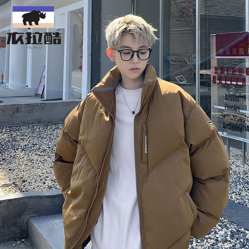 學生男美式復古棉服冬加厚立領無帽麵包服oversize日式棉衣外套