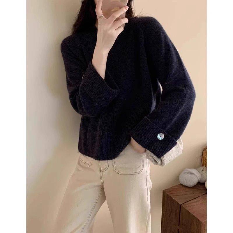 秋冬新款寬鬆慵懶風軟糯高檔設計感長袖打底內搭針織衫上衣毛衣女