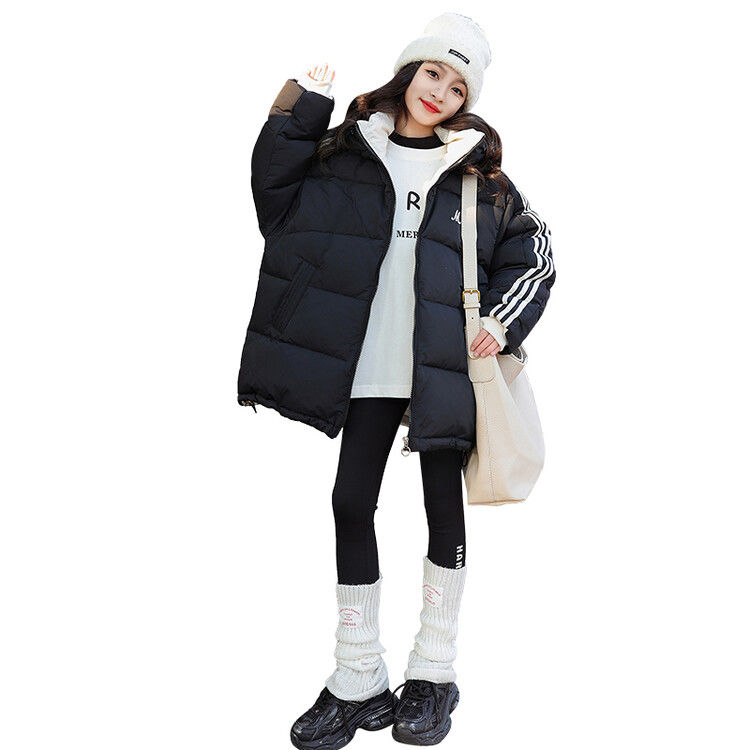 Girls' cotton-padded clothes  new children's winter clothes, medium and long velvet thickened coats for big children, winter girls' cotton-padded clothes