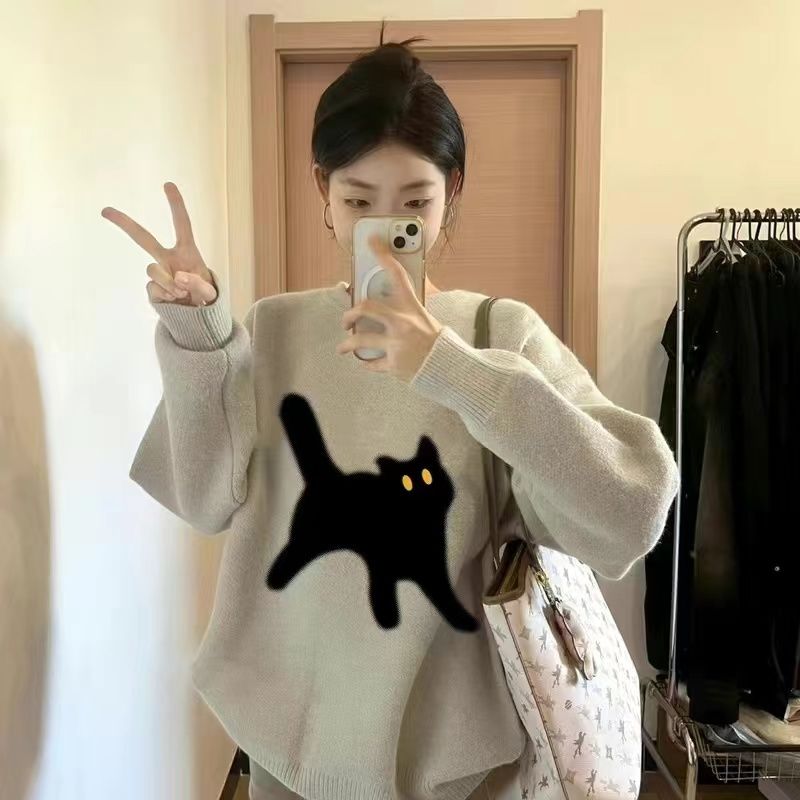 秋冬季新款寬鬆慵懶風軟糯韓系簡約休閒百搭套頭毛衣外穿內搭女穿