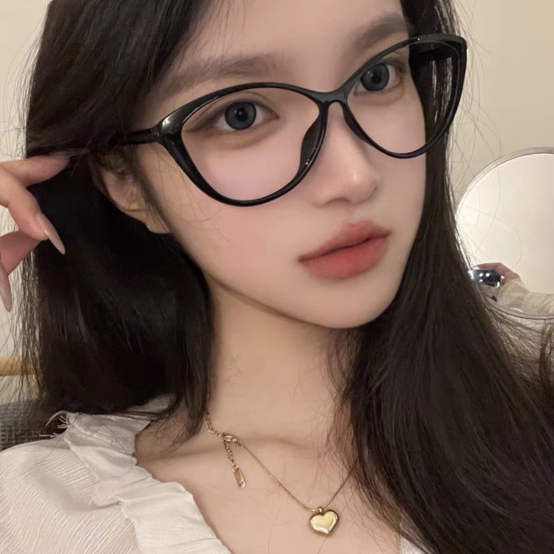 Retro Internet celebrity same style cat eye thin frame glasses for women without makeup and big face to look slimmer, can be equipped with myopia anti-blue light eye frame for men