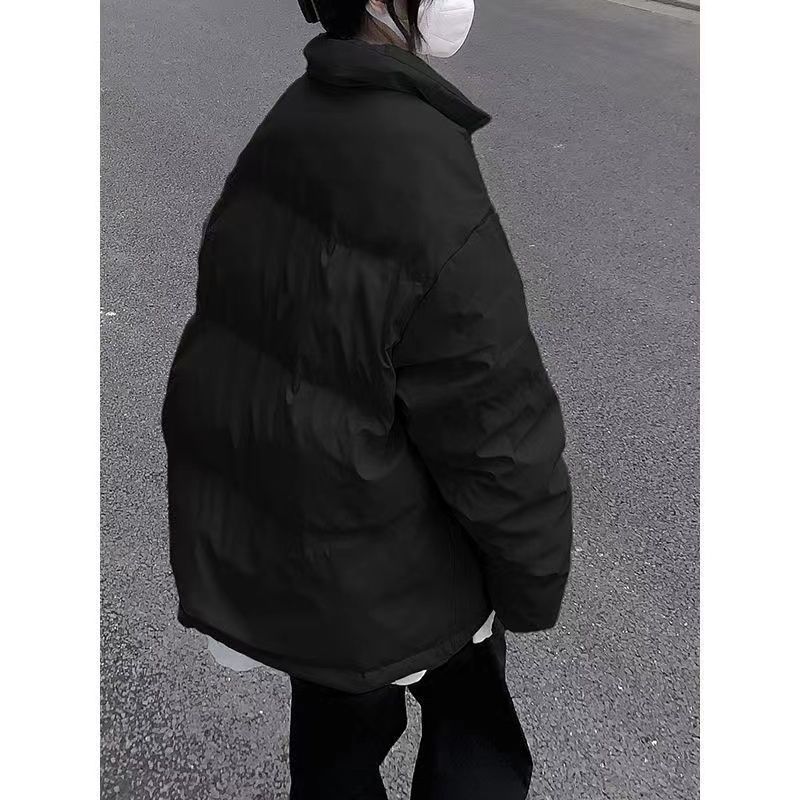 Solid color popular winter clothing niche black American cotton clothing for men and women oversize loose thickened quilted jacket trendy