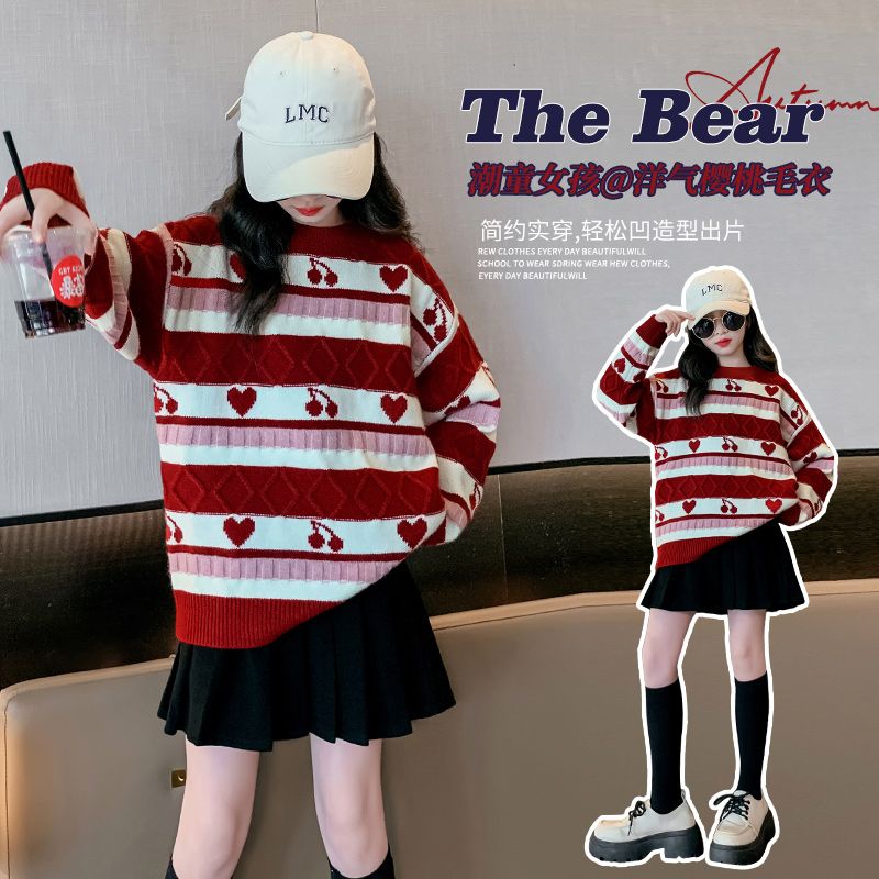 女童毛衣秋冬款2023新款洋氣女孩打底毛線上衣加厚針織衫兒童冬裝
