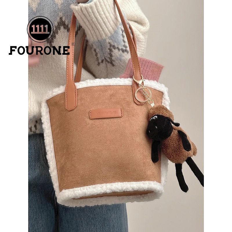 Retro frosted plush bag women's new trendy Korean version portable tote bag versatile shoulder basket bag