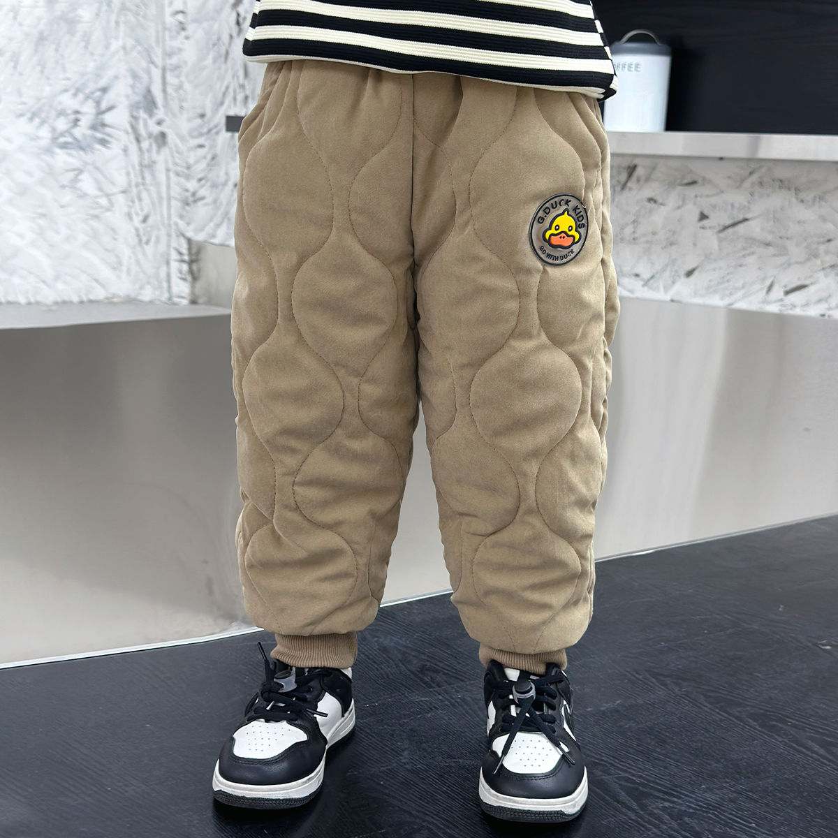 Little yellow duck boys' fleece pants autumn and winter children's winter baby three-layer thickened pair of winter warm cotton pants