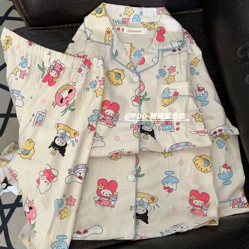 ins風可愛美樂蒂睡衣女春秋季卡通庫洛米寬鬆長袖學生家居服套裝