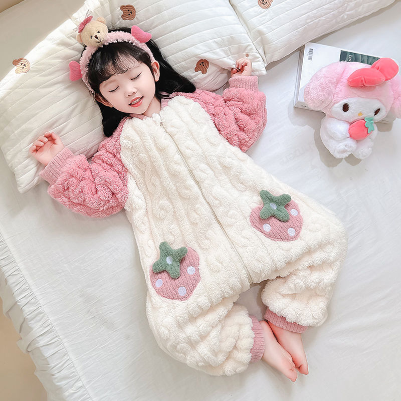 女童睡袋珊瑚绒冬季加厚款婴儿宝宝防踢被秋冬儿童法兰绒冬款睡衣