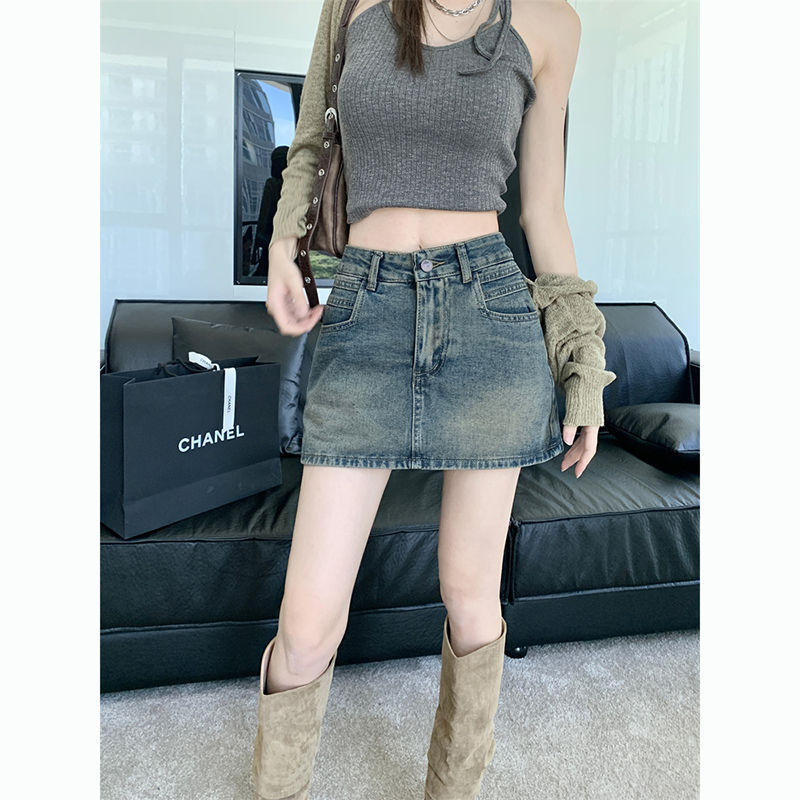 辣妹甜美牛仔半身裙女2023年新款春秋高腰A字包臀裙修身氣質短裙
