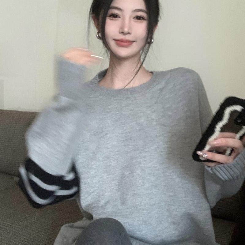 黑色毛衣女秋冬季中長款遮屁股2023新款美式復古慵懶風寬鬆針織衫