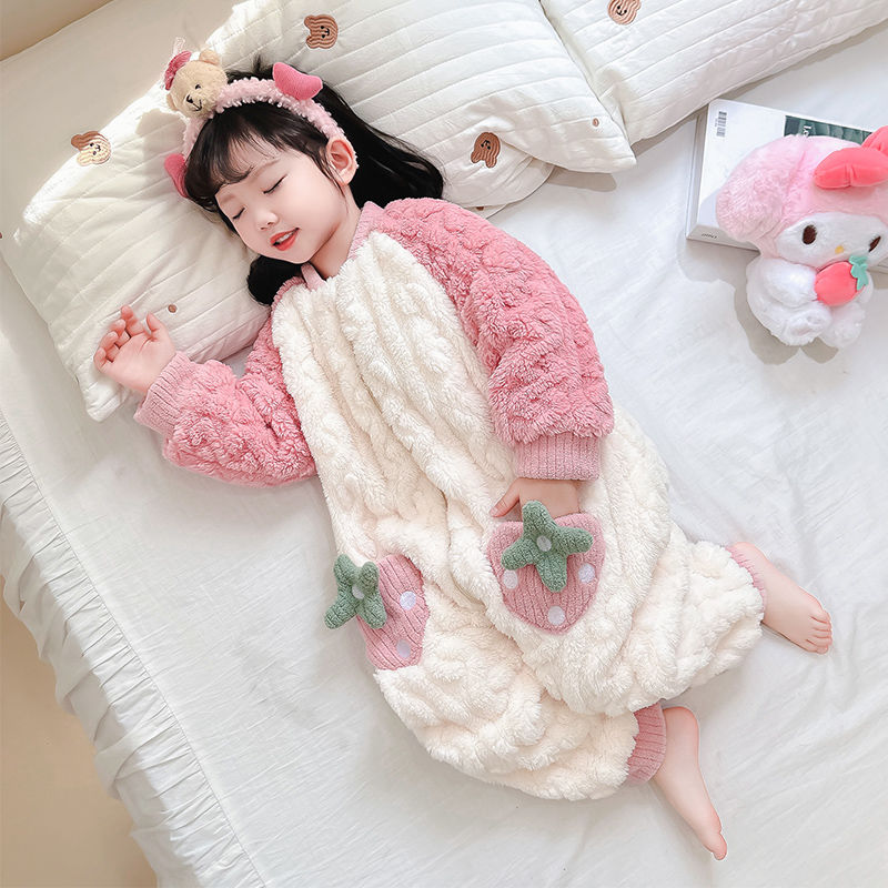 女童睡袋珊瑚绒冬季加厚款婴儿宝宝防踢被秋冬儿童法兰绒冬款睡衣