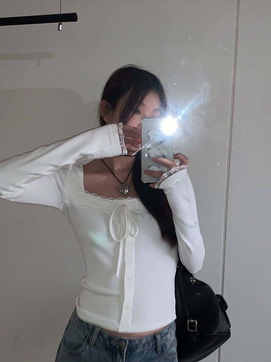 美拉德白色打底衫女2023新款秋冬內搭t恤長袖小眾方領顯瘦上衣女