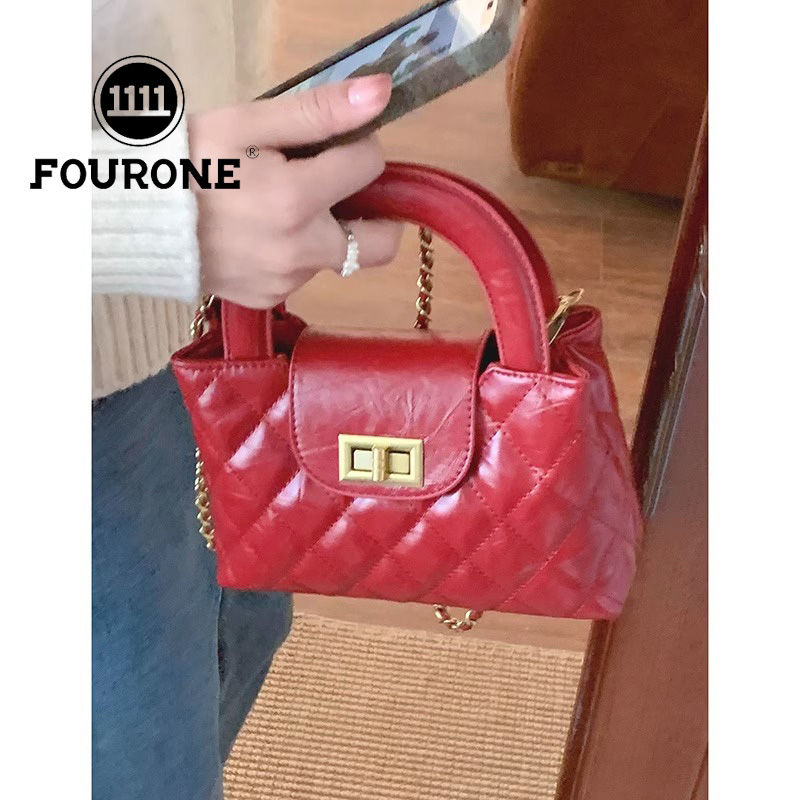 Small fragrant style rhombus bag for women new fashion red portable small square bag versatile chain crossbody bag