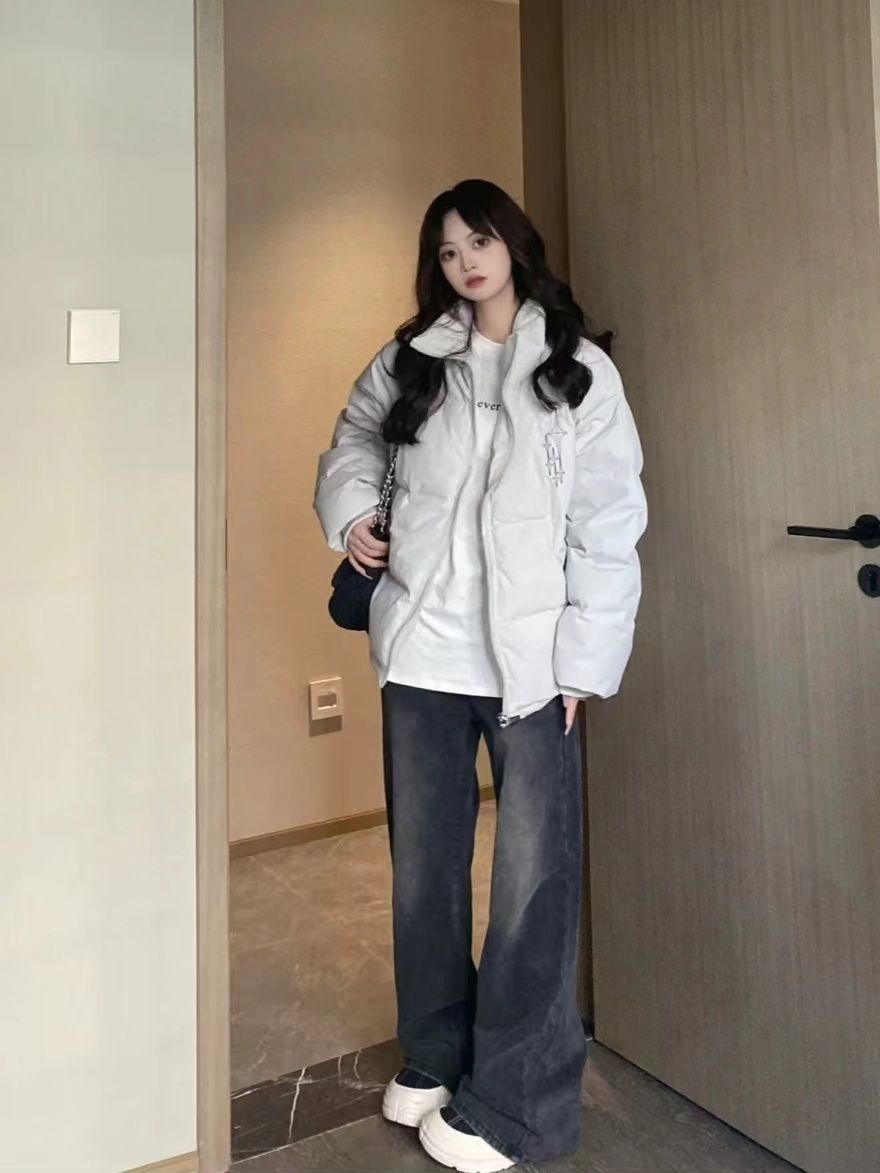 黑色hiphop牛仔褲女秋冬2023年新款美式高街顯瘦直筒寬鬆闊腿褲子