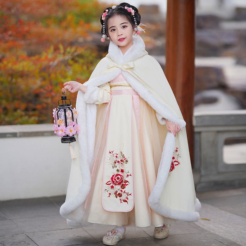 女童漢服冬季新款2023古裝兒童秋冬中國風拜年服過年加絨冬款唐裝