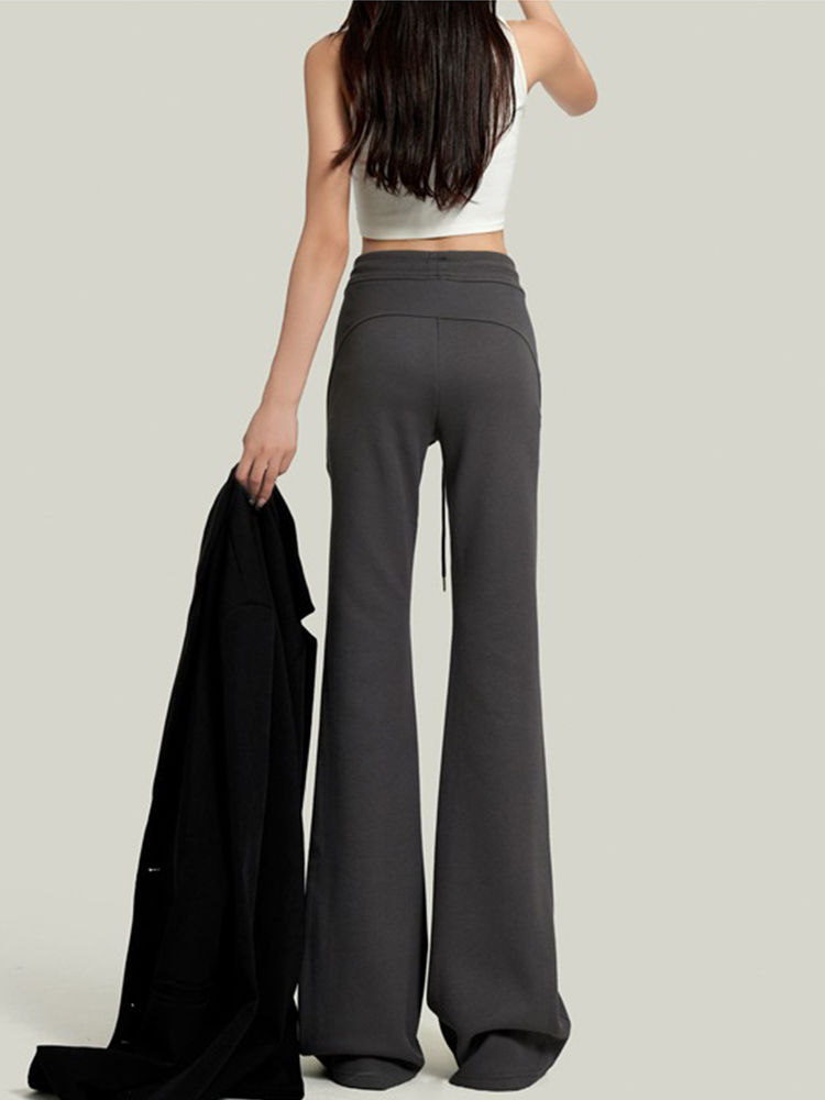 Dark gray bell-bottomed trousers for women, autumn and winter sports pants, casual horse-shoe pants, floor-length slimming, slim-flared pants, thickened pants