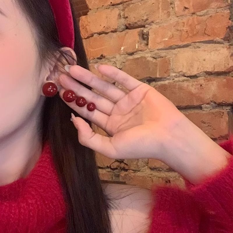 新年紅豆珍珠耳釘女新年耳環2023新款爆款獨特高級感耳飾輕奢小眾