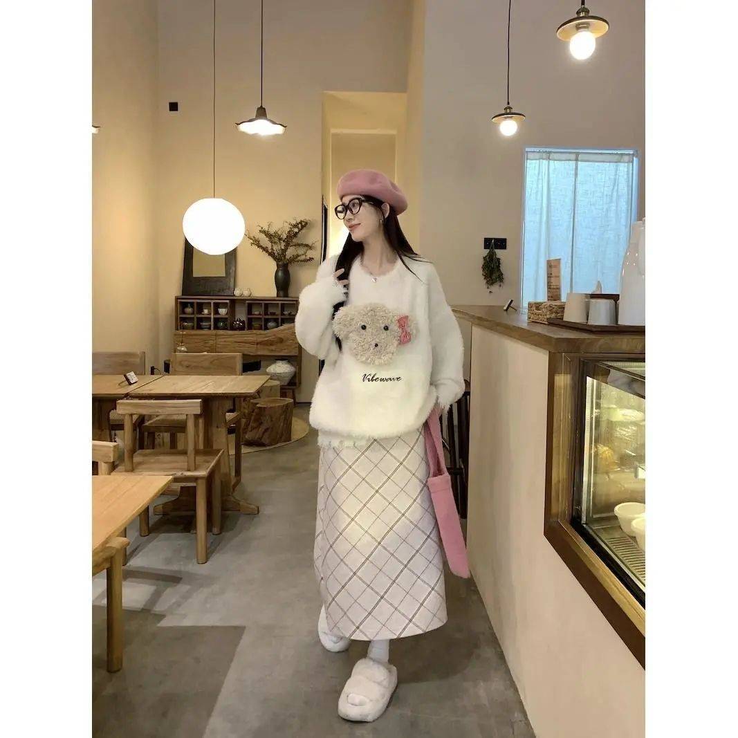 秋冬季新品可愛甜美慵懶寬鬆減齡小眾設計仿貂絨針織衫上衣毛衣女