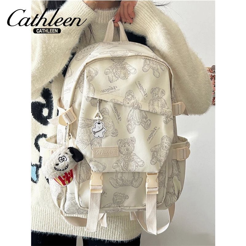 School bag for junior high school students, bear print, simple backpack, large capacity, versatile for high school students